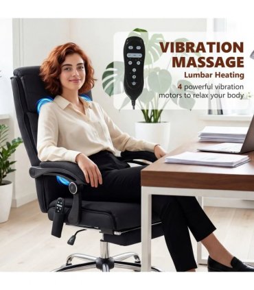 Vinsetto High Back Vibration Massage Office Chair with Footrest, Heated, Black