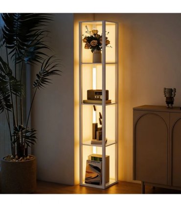 HOMCOM Floor Lamp with Shelves and 3 Brightness Levels - White