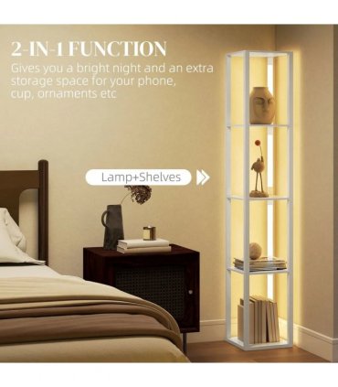 HOMCOM Floor Lamp with Shelves and 3 Brightness Levels - White
