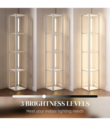 HOMCOM Floor Lamp with Shelves and 3 Brightness Levels - White