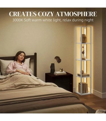 HOMCOM Floor Lamp with Shelves and 3 Brightness Levels - White