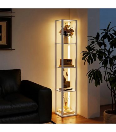 HOMCOM Floor Lamp with Shelves and 3 Brightness Levels - White
