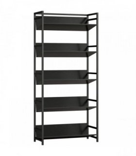 HOMCOM Bookshelf 5-Tier Metal Frame Bookcase Storage Shelves for Living Room Black