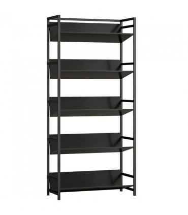 HOMCOM Bookshelf 5-Tier Metal Frame Bookcase Storage Shelves for Living Room Black