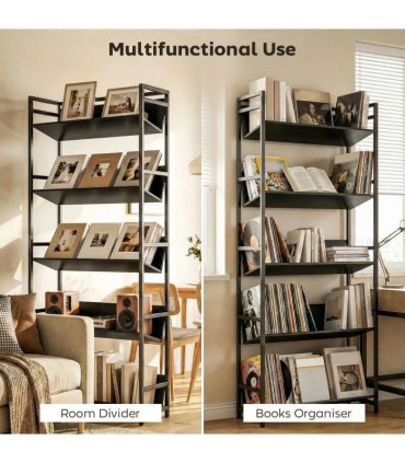 HOMCOM Bookshelf 5-Tier Metal Frame Bookcase Storage Shelves for Living Room Black