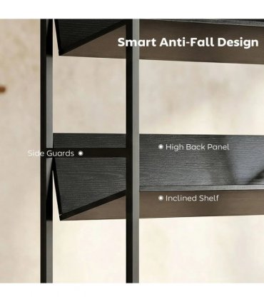 HOMCOM Bookshelf 5-Tier Metal Frame Bookcase Storage Shelves for Living Room Black