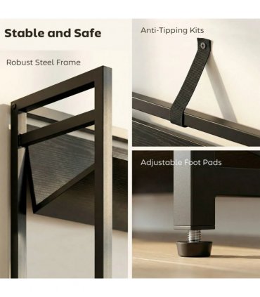 HOMCOM Bookshelf 5-Tier Metal Frame Bookcase Storage Shelves for Living Room Black