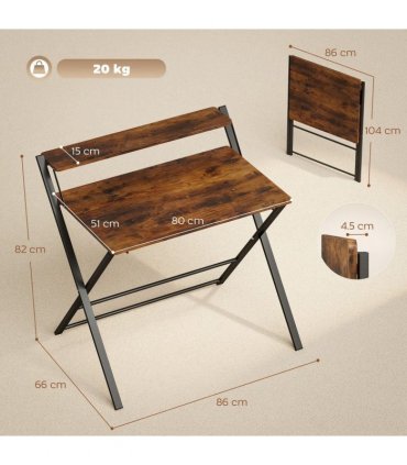 HOMCOM Compact Folding Desk for Small Spaces with Storage Shelf for Home Office, Rustic Brown