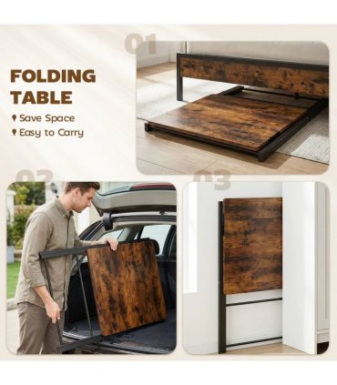 HOMCOM Compact Folding Desk for Small Spaces with Storage Shelf for Home Office, Rustic Brown