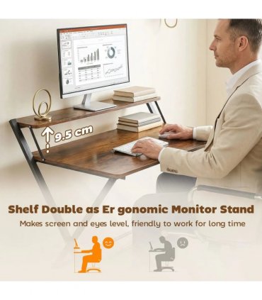 HOMCOM Compact Folding Desk for Small Spaces with Storage Shelf for Home Office, Rustic Brown