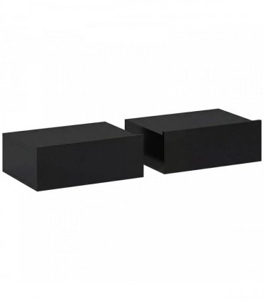 HOMCOM Floating Bedside Table Set of 2, Wall-Mounted Nightstand with Storage Drawer, Small Side End Table for Bedroom, Black