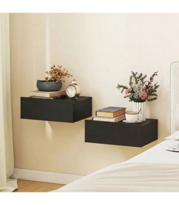 HOMCOM Floating Bedside Table Set of 2, Wall-Mounted Nightstand with Storage Drawer, Small Side End Table for Bedroom, Black