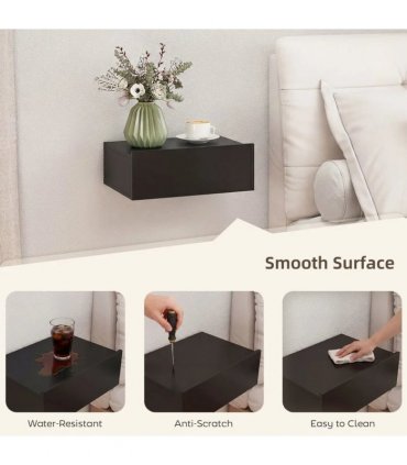 HOMCOM Floating Bedside Table Set of 2, Wall-Mounted Nightstand with Storage Drawer, Small Side End Table for Bedroom, Black