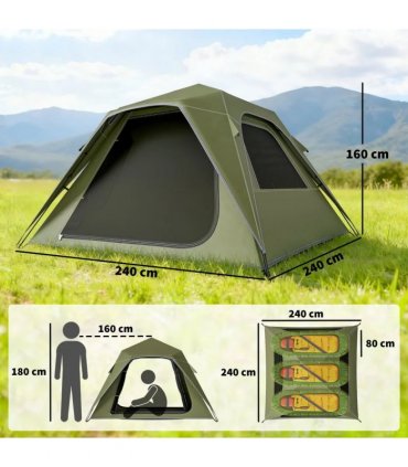 Outsunny Pop Up Tent 3000mm Waterproof Camping Tents with Mesh Windows 2-3 People Green