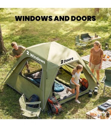 Outsunny Pop Up Tent 3000mm Waterproof Camping Tents with Mesh Windows 2-3 People Green