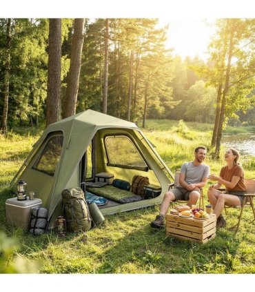 Outsunny Pop Up Tent 3000mm Waterproof Camping Tents with Mesh Windows 2-3 People Green