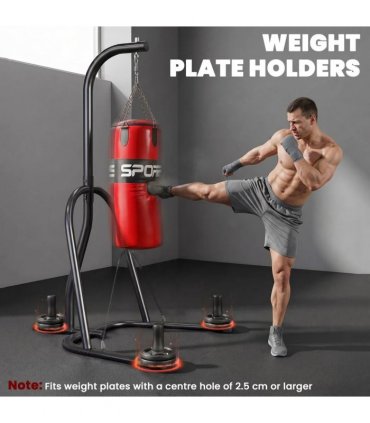 SPORTNOW Punching Bag with Stand for Adults, Freestanding Boxing Stand with Heavy Bag and Weight Plate Storage, Red