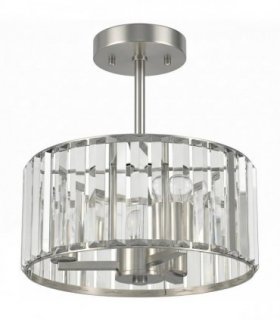 HOMCOM Semi Flush Mount Modern Crystal Chandelier Ceiling Light, Crystal Ceiling Light Fixture with E14 Base, Silver Tone