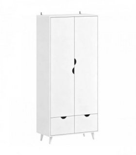 HOMCOM Elegant Home Storage Organisation Furniture, 2-Door Clothes Wardrobe with 2 Drawers, Wood Feet, White