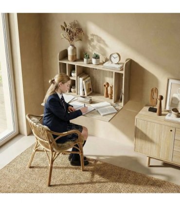 HOMCOM Wall Mounted Desk, Drop Leaf Floating Laptop Desk with Space Saving Storage Compartments for Home Office, Oak