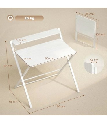 HOMCOM Compact Folding Desk for Small Spaces with Storage Shelf for Home Office, White