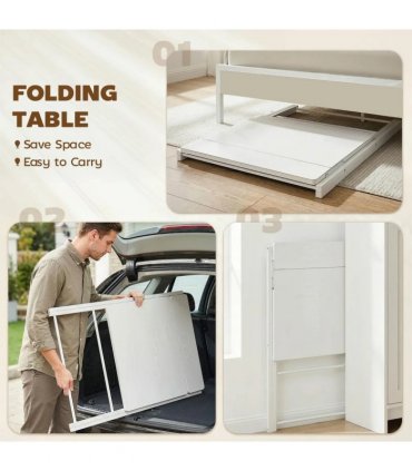HOMCOM Compact Folding Desk for Small Spaces with Storage Shelf for Home Office, White