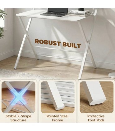 HOMCOM Compact Folding Desk for Small Spaces with Storage Shelf for Home Office, White