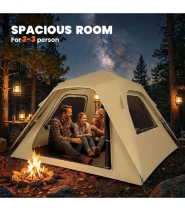 Outsunny Pop Up Tent 3000mm Waterproof Camping Tents with Mesh Windows 2-3 People Khaki
