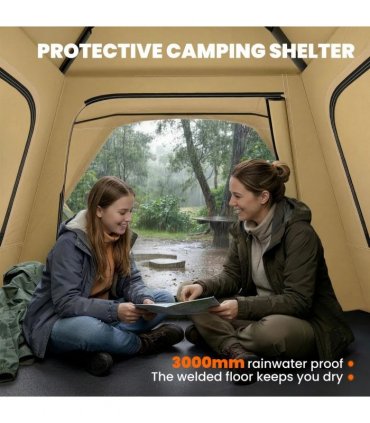 Outsunny Pop Up Tent 3000mm Waterproof Camping Tents with Mesh Windows 2-3 People Khaki