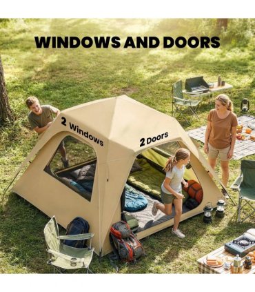 Outsunny Pop Up Tent 3000mm Waterproof Camping Tents with Mesh Windows 2-3 People Khaki