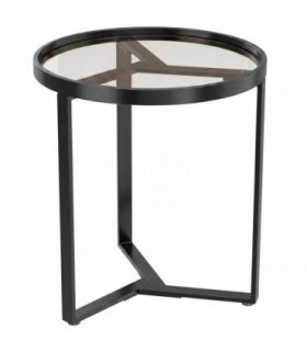 HOMCOM Round Side Table with Tempered Glass Top and Geometric Metal Frame for Small Space, Black