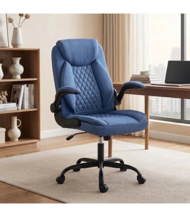 HOMCOM Linen-Look Computer Desk Chair, Executive Office Chair with Flip-Up Armrests and Thick Cushion, Blue