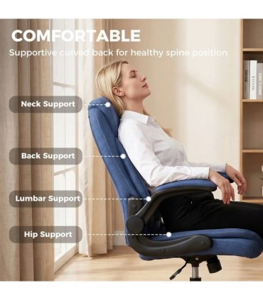 HOMCOM Linen-Look Computer Desk Chair, Executive Office Chair with Flip-Up Armrests and Thick Cushion, Blue