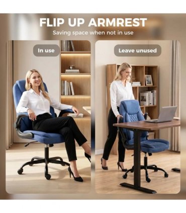 HOMCOM Linen-Look Computer Desk Chair, Executive Office Chair with Flip-Up Armrests and Thick Cushion, Blue