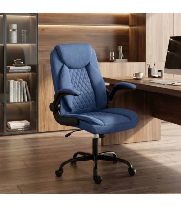 HOMCOM Linen-Look Computer Desk Chair, Executive Office Chair with Flip-Up Armrests and Thick Cushion, Blue