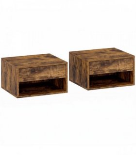 HOMCOM Set of Two Floating Bedside Tables - Rustic Brown