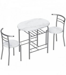 HOMCOM Three-Piece Compact Dining Set - White Marble Effect