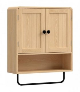 HOMCOM Bathroom Cabinet Wall Mounted, Bathroom Wall Cabinet with 2 Doors, Adjustable Shelf Storage for Toilet, Oak