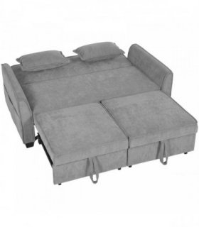 HOMCOM 2 Seater Sofa Bed, 4-in-1 L-Shaped Convertible Pull-Out Sleeper Sofa with Adjustable Backrest and Side Pockets, Grey