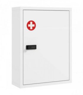 HOMCOM Wall Mount Medicine Cabinet, Bathroom Cabinet with Combination Lock, Door and Storage Shelves, White