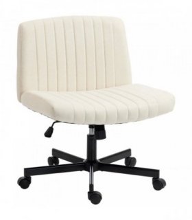 HOMCOM Imitation Linen Criss Cross Legged Desk Chair, Armless Office Chair with Wheels, Green