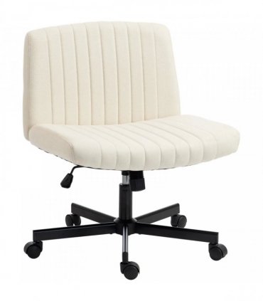 HOMCOM Imitation Linen Criss Cross Legged Desk Chair, Armless Office Chair with Wheels, Green
