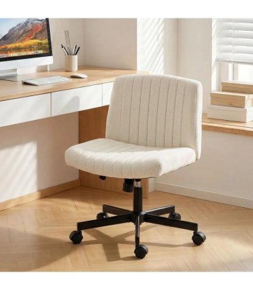 HOMCOM Imitation Linen Criss Cross Legged Desk Chair, Armless Office Chair with Wheels, Green