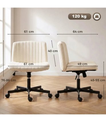 HOMCOM Imitation Linen Criss Cross Legged Desk Chair, Armless Office Chair with Wheels, Green
