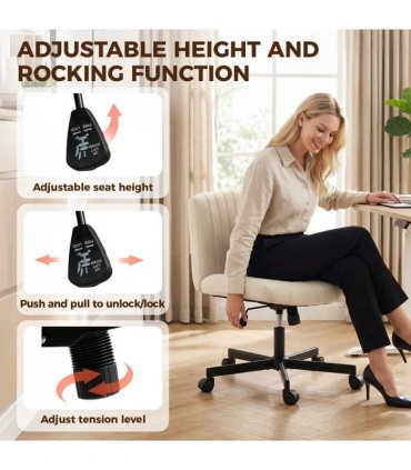 HOMCOM Imitation Linen Criss Cross Legged Desk Chair, Armless Office Chair with Wheels, Green