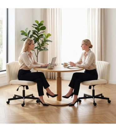 HOMCOM Imitation Linen Criss Cross Legged Desk Chair, Armless Office Chair with Wheels, Green