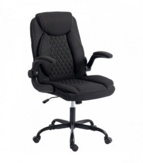 HOMCOM Linen-Look Computer Desk Chair, Executive Office Chair with Flip-Up Armrests and Thick Cushion, Black
