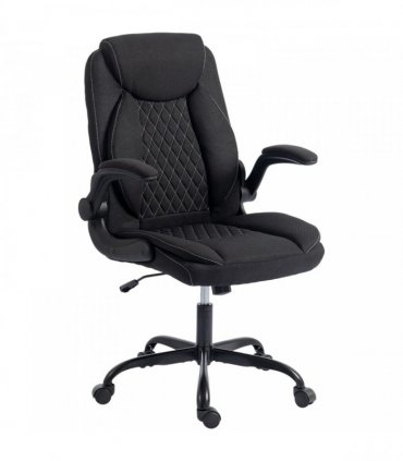 HOMCOM Linen-Look Computer Desk Chair, Executive Office Chair with Flip-Up Armrests and Thick Cushion, Black