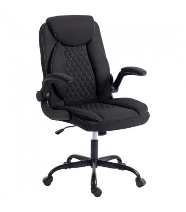 HOMCOM Linen-Look Computer Desk Chair, Executive Office Chair with Flip-Up Armrests and Thick Cushion, Black
