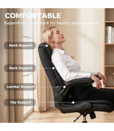 HOMCOM Linen-Look Computer Desk Chair, Executive Office Chair with Flip-Up Armrests and Thick Cushion, Black
